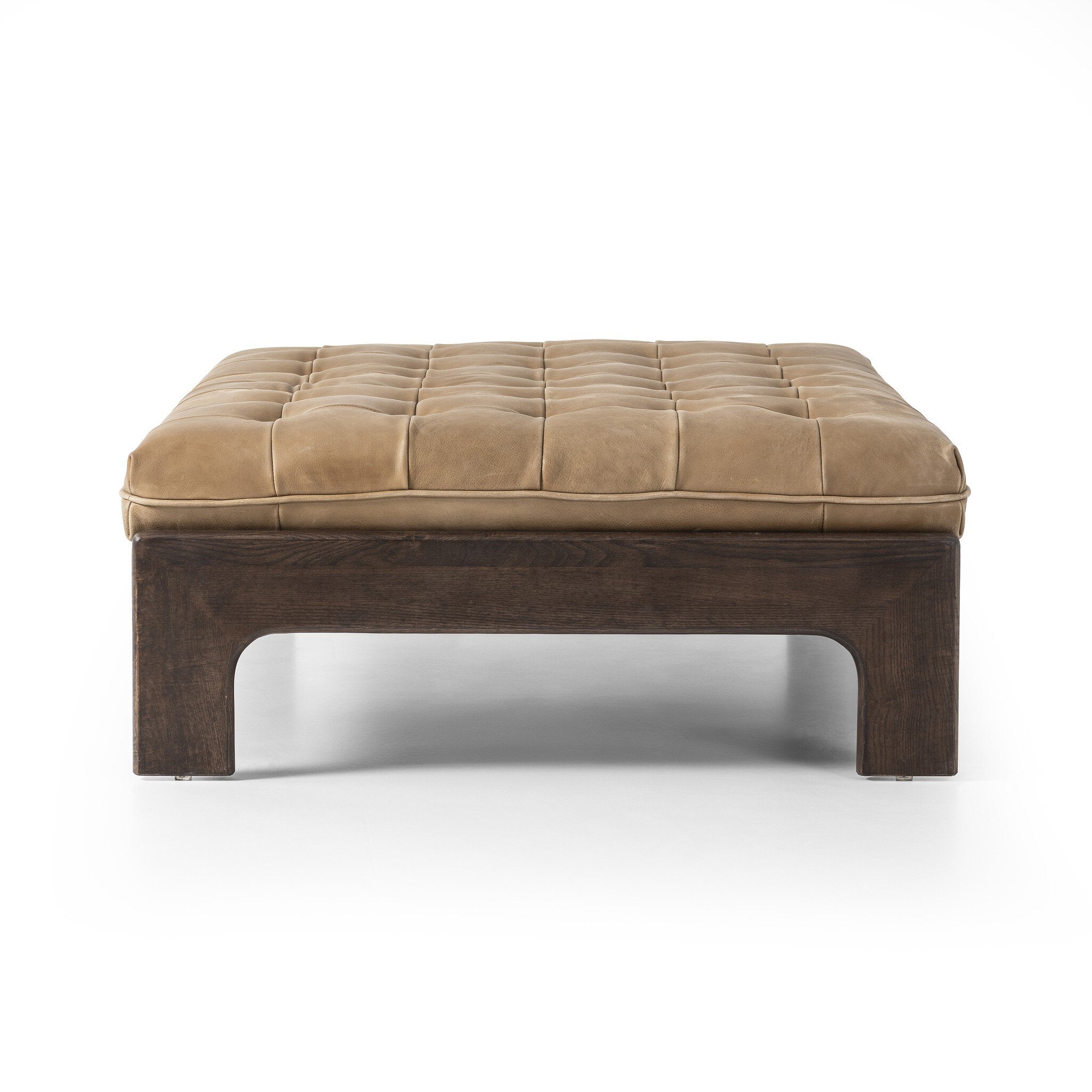 Featuring Halston Palermo Drift Cocktail Ottoman by Four Hands at Amethyst Home. Oversized cocktail ottoman topped in thick-cut top-grain leather in earthy taupe features dramatic tufting with sling detailing and a wide ash base.Overall Dimensions: 50.25"w x 37.00"d x 15.25"hWeight : 52.91 lbsMaterials : Top Grain Leather, Solid Ash, 100% Polyester. Amethyst Home provides interior design, new construction, custom furniture, and area rugs in the Dallas metro area