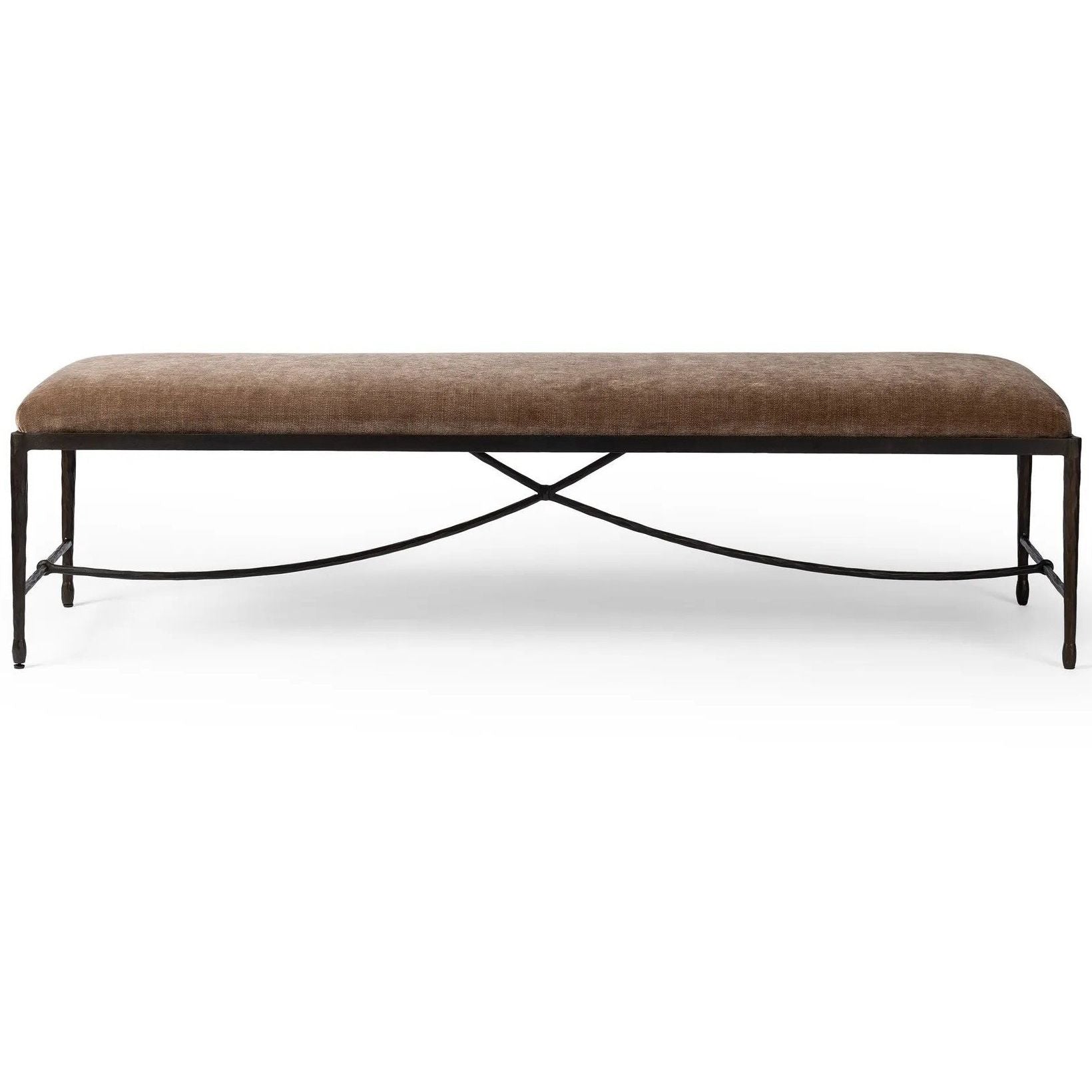 Featuring Jade Altair Mushroom Accent Bench by Four Hands at Amethyst Home. Channel Art Deco with a curved stretcher base of bronzed hammered iron and a velvety seat in a versatile earth tone. Style in the bedroom or entryway to create an extra surface, or in your living space for bonus seating.Overall Dimensions: 70.50"w x 20.50"d x 19.00"hWeight : 83.77 l. Amethyst Home provides interior design, new home construction design consulting, vintage area rugs, and lighting in the Nashville metro area.