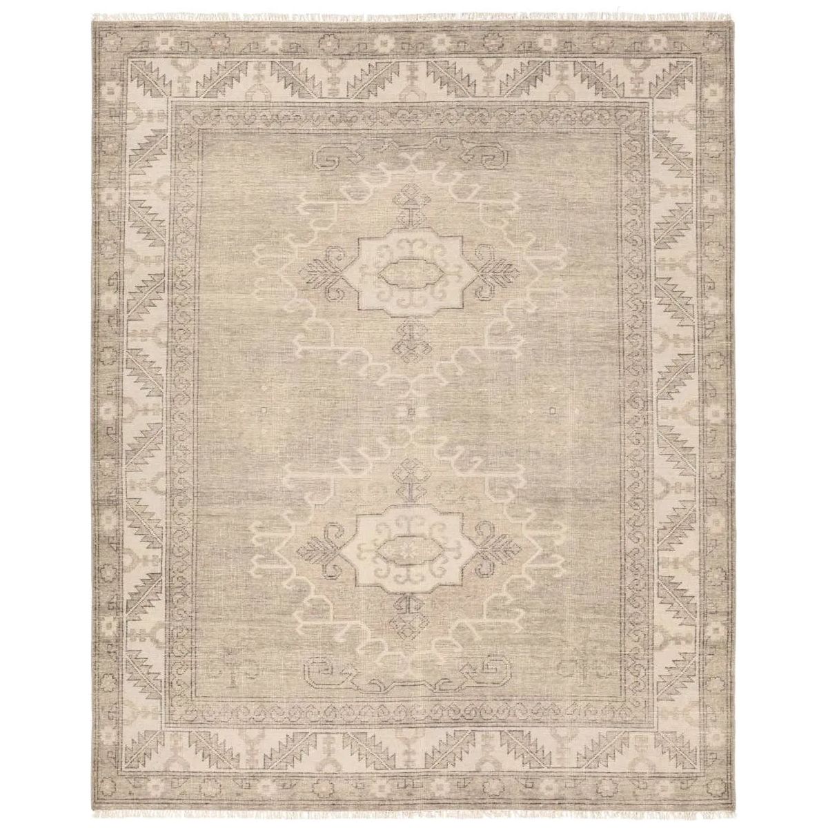 Featuring Apollo Famille Hand-Knotted Rug by Jaipur Living at Amethyst Home. An updated take on traditional design, the Apollo Famille is hand knotted of 100% wool by artisans in India for a luxurious, high-quality design.  The Famillie design features two classic medallions adorned with Elibelinde motifs with a distinct border honoring the Garden of Eden.Hand. Amethyst Home provides interior design, new home construction design consulting, vintage area rugs, and lighting in the Boston metro area.