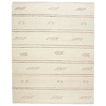 Featuring Leona  Essek Rug by Jaipur Living at Amethyst Home. The texture-rich Leona Essek offers an assortment of updated kilim looks, re-invented with the on-trend shearling style and neutral, modern palettes. The handwoven Essek rug features a globally inspired, light brown, stripe and tribal pattern on a neutral cream base. This 100% wool accent piece deli. Amethyst Home provides interior design, new home construction design consulting, vintage area rugs, and lighting in the Dallas metro area.