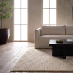 Featuring Totto Hand-Knotted Rug by Jaipur Living at Amethyst Home. A contemporary twist on traditional Afghani hand-knotted textiles. The Keoka is crafted entirely from wool, featuring a ribbed construction that accentuates its dynamic checkerboard pattern with unique linear details. Complete with a dhurrie border, the Totto design adds a touch of global flai. Amethyst Home provides interior design, new home construction design consulting, vintage area rugs, and lighting in the Boston metro area.