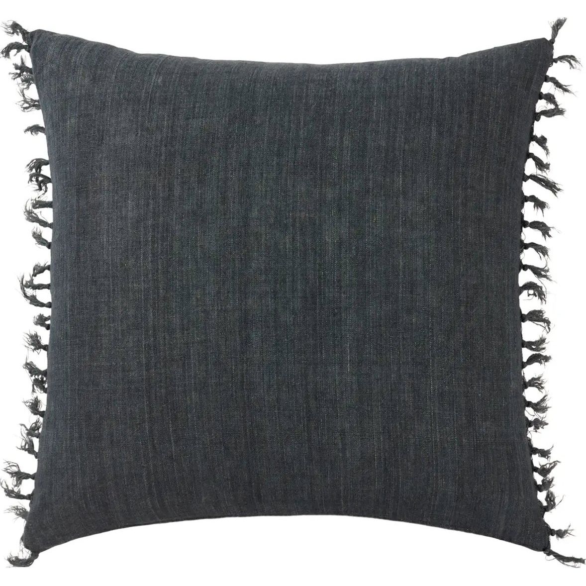 Featuring Jemina Dark Slate Pillow by Jaipur Living at Amethyst Home. The Jemina Dark Slate Pillow boasts an assortment of relaxed linen designs with rustic-style knotted tassels lining the sides. The comfortable Majere throw pillow delights with a bold navy hue and subtle bohemian vibe that perfectly accents sofas, chairs, and beds alike. This casual yet sophisticated pillow thrives in i. Amethyst Home provides interior design services, furniture, rugs, and lighting in the Kansas City metro area.