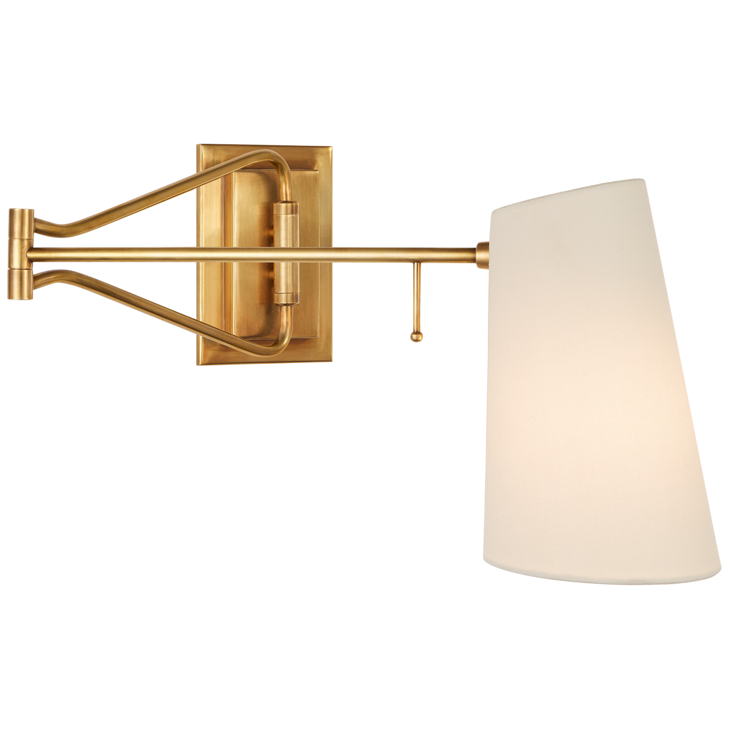 Featuring Keil Swing Arm Wall Light Hand-Rubbed Antique Brass by Visual Comfort at Amethyst Home. The Keil by AERIN is both practical and stylish. The mid-century modern design projects focused light where needed thanks to hinged metalwork in various finishes, adding instant character to any office or behind a reading chair.Weight: 4 lbs.. Amethyst Home provides interior design, new construction, custom furniture, and area rugs in the Portland metro area
