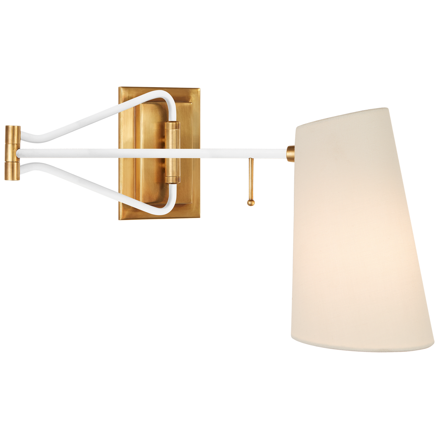 Featuring Keil Swing Arm Wall Light Hand-Rubbed Antique Brass and White by Visual Comfort at Amethyst Home. The Keil by AERIN is both practical and stylish. The mid-century modern design projects focused light where needed thanks to hinged metalwork in various finishes, adding instant character to any office or behind a reading chair.
Weight: 4 lbs.. Amethyst Home provides interior design, new construction, custom furniture, and area rugs in the Kansas City metro area