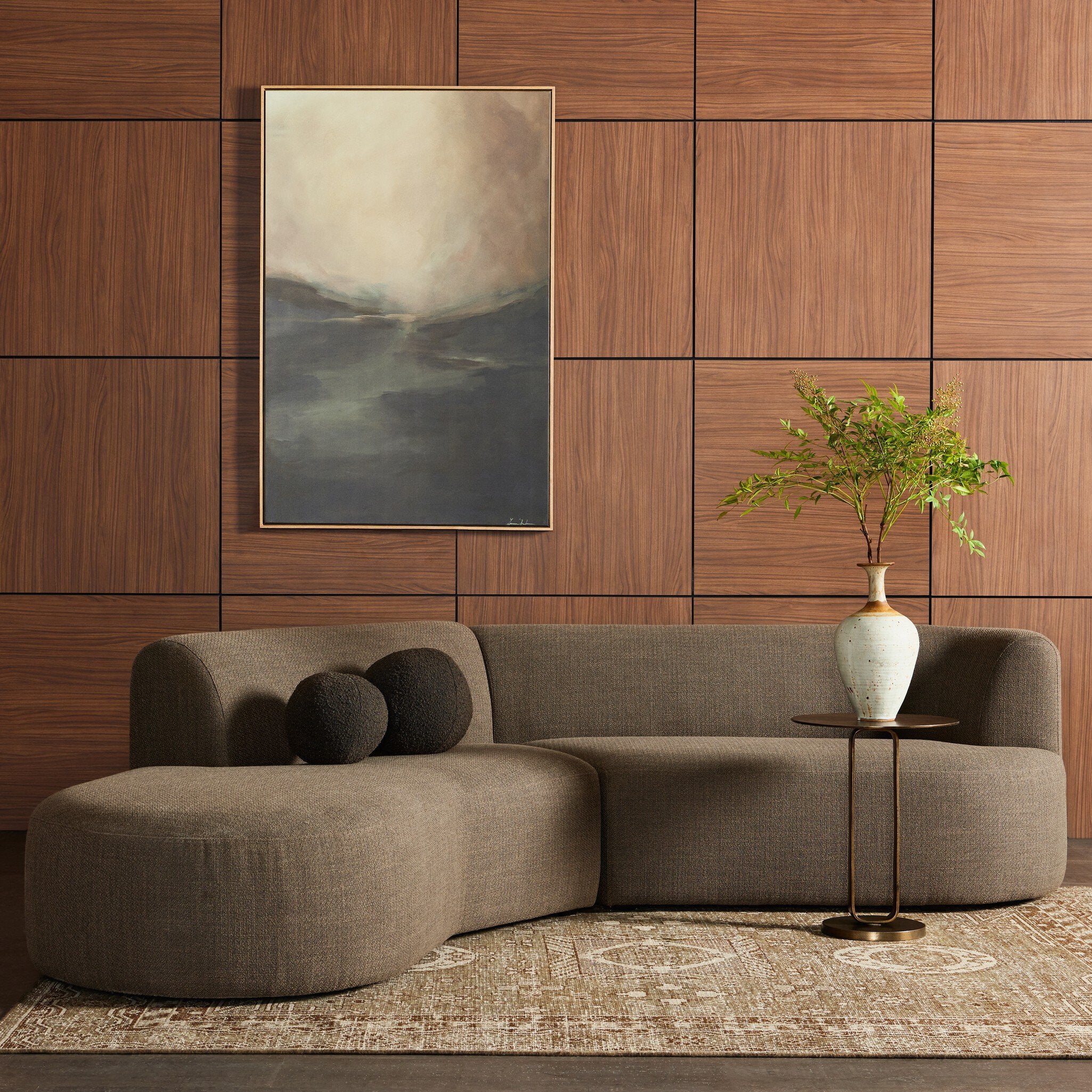 Featuring Kipton Gibson Mink 2-Piece Sectional by Four Hands at Amethyst Home. Sculpted and tailored, with a modern asymmetrical shape. Sectional is upholstered in a rich mink brown performance fabric. Performance fabrics are specially created to withstand spills, stains, high traffic and wear, ensuring long-term comfort and unmatched durability.Left ChaiseOverall Dimensions: 105. Amethyst Home provides interior design, new construction, custom furniture, and area rugs in the Scottsdale metro area