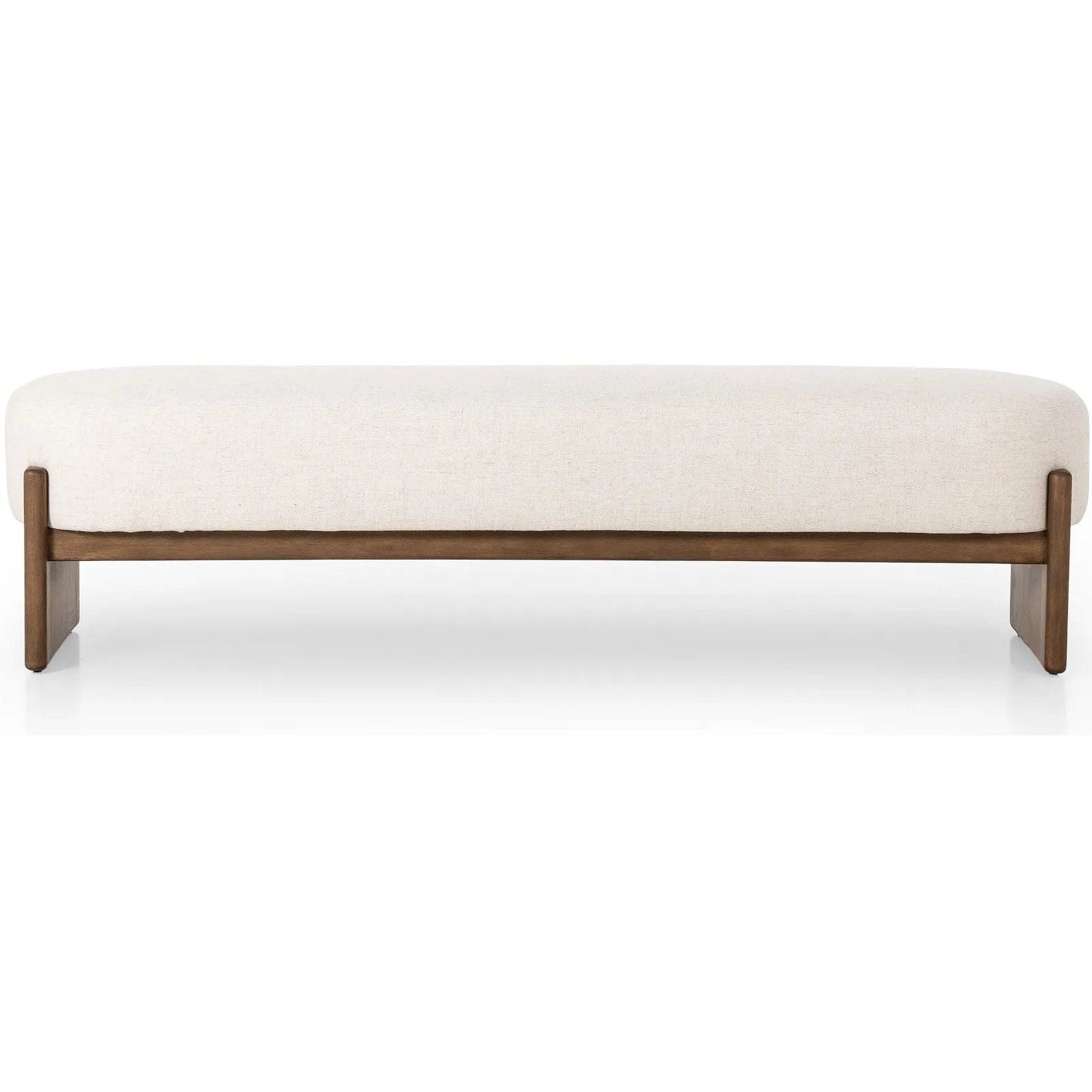 Featuring Kirby Alcala Cream Accent Bench by Four Hands at Amethyst Home. Style this modern accent bench just about anywhere. A cradle base of wire-brushed parawood supports a linen-like upholstered seat. Performance fabrics are specially created to withstand spills, stains, high traffic and wear, ensuring long-term comfort and unmatched durability.Over. Amethyst Home provides interior design, new home construction design consulting, vintage area rugs, and lighting in the Newport Beach metro area.