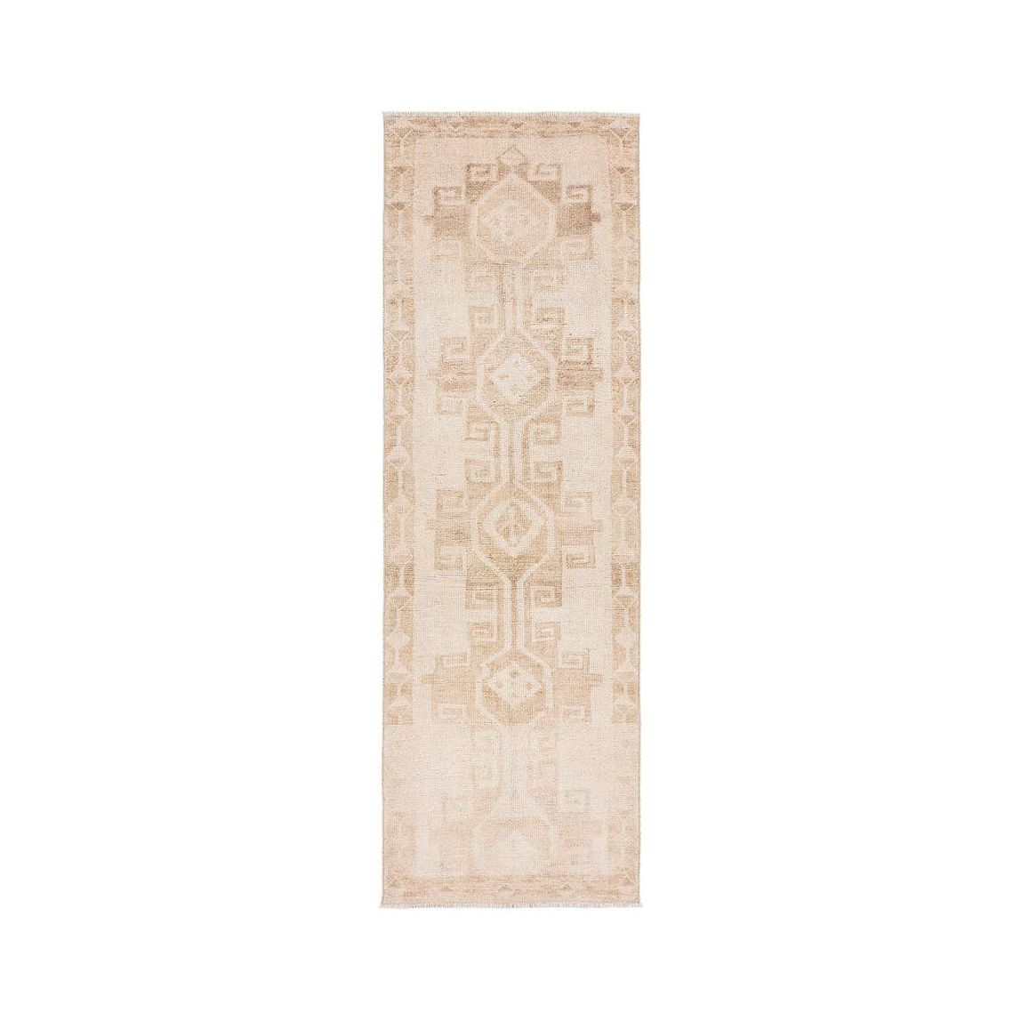 Featuring Lumal Barine Rug by Jaipur Living at Amethyst Home. Distressed, vintage designs offer an elevated tone for the Lumal Collection. The Barine rug features Southwestern-inspired medallions and a thin geometric border in tones of tan and cream. This machine washable rug is stain resistant and easy to clean, perfect for homes with children and pets..  Amethyst Home provides interior design, new home construction design consulting, vintage area rugs, and lighting in the Kansas City metro area.
