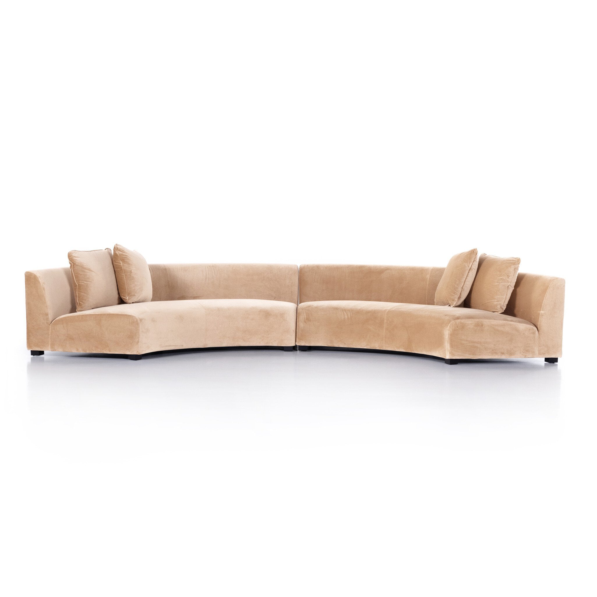 Featuring Liam Surrey Camel Sectional by Four Hands at Amethyst Home. Eye-catching around every curve. A modern take on sleek Italian design, velvety light camel hugs a crescent silhouette for shapely effect with clever modularity.Overall Dimensions: 176.50"w x 66.50"d x 29.00"hWeight : 254.42 lbsMaterials : 76.8% Cotton, 23.2% Polyester, Solid Birch. Amethyst Home provides interior design, new construction, custom furniture, and area rugs in the Washington metro area