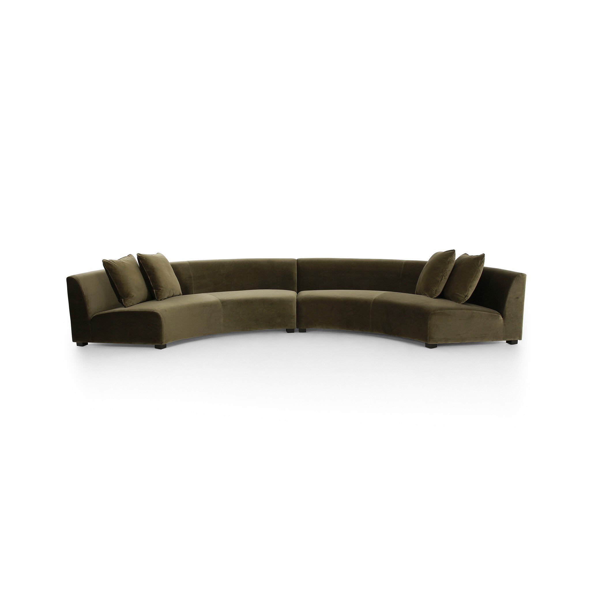Featuring Liam Surrey Olive Sectional by Four Hands at Amethyst Home. Eye-catching around every curve. A sophisticated take on sleek Italian design, velvety olive covering fashions a crescent for shapely effect with clever modularity.Overall Dimensions: 176.50"w x 66.50"d x 29.00"hWeight : 254.42 lbsMaterials : 76.8% Cotton, 23.2% Polyester, Solid Birch. Amethyst Home provides interior design, new construction, custom furniture, and area rugs in the Los Angeles metro area