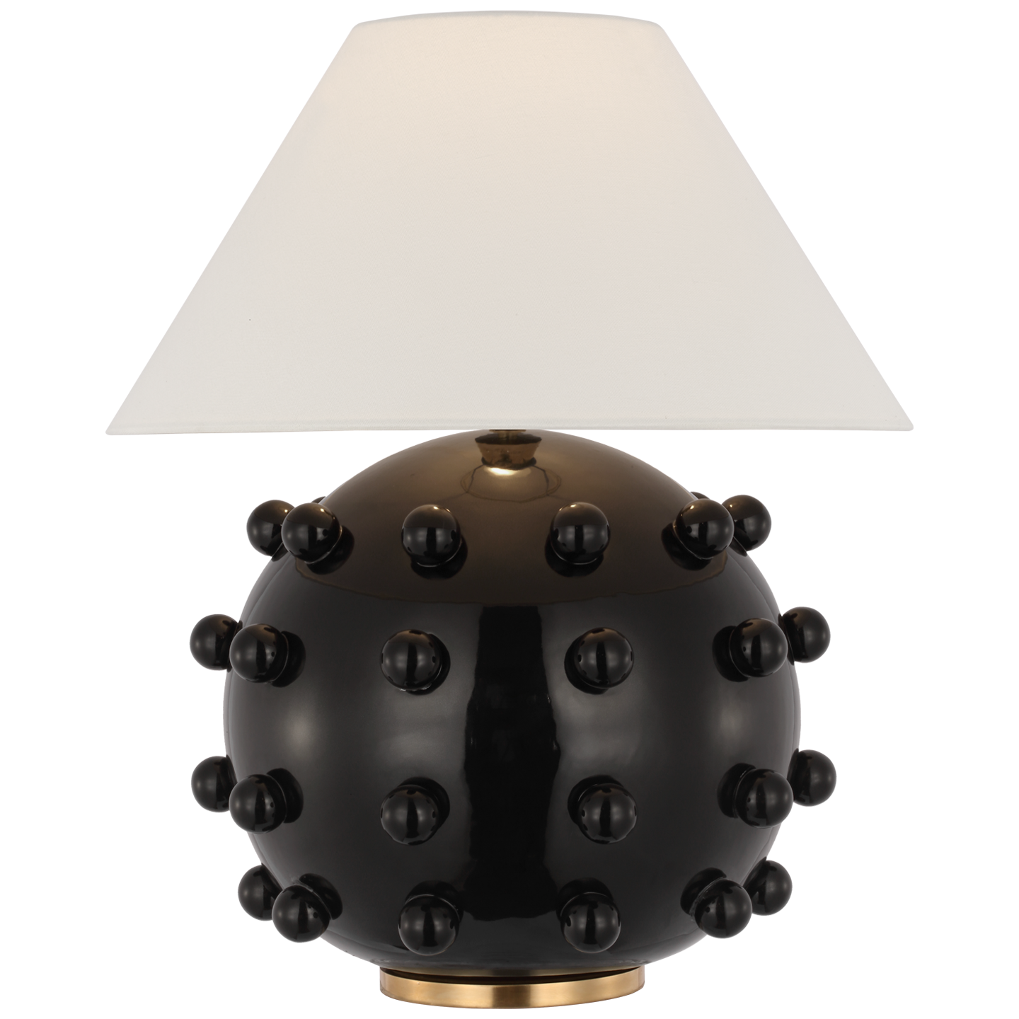 Featuring Linden Black Medium Orb Table Lamp by Visual Comfort at Amethyst Home. The Linden is an exploration of bold forms in a simple palette of rich metallic accents, with white and black. Modern and sophisticated curved lines and spherical silhouettes contrast with straight edges to lend interiors a contemporary Kelly Wearstler accent.
Overall Dimensions: 21" L x 21" W x 23" H. Amethyst Home provides interior design, new construction, custom furniture, and area rugs in the Charlotte metro area
