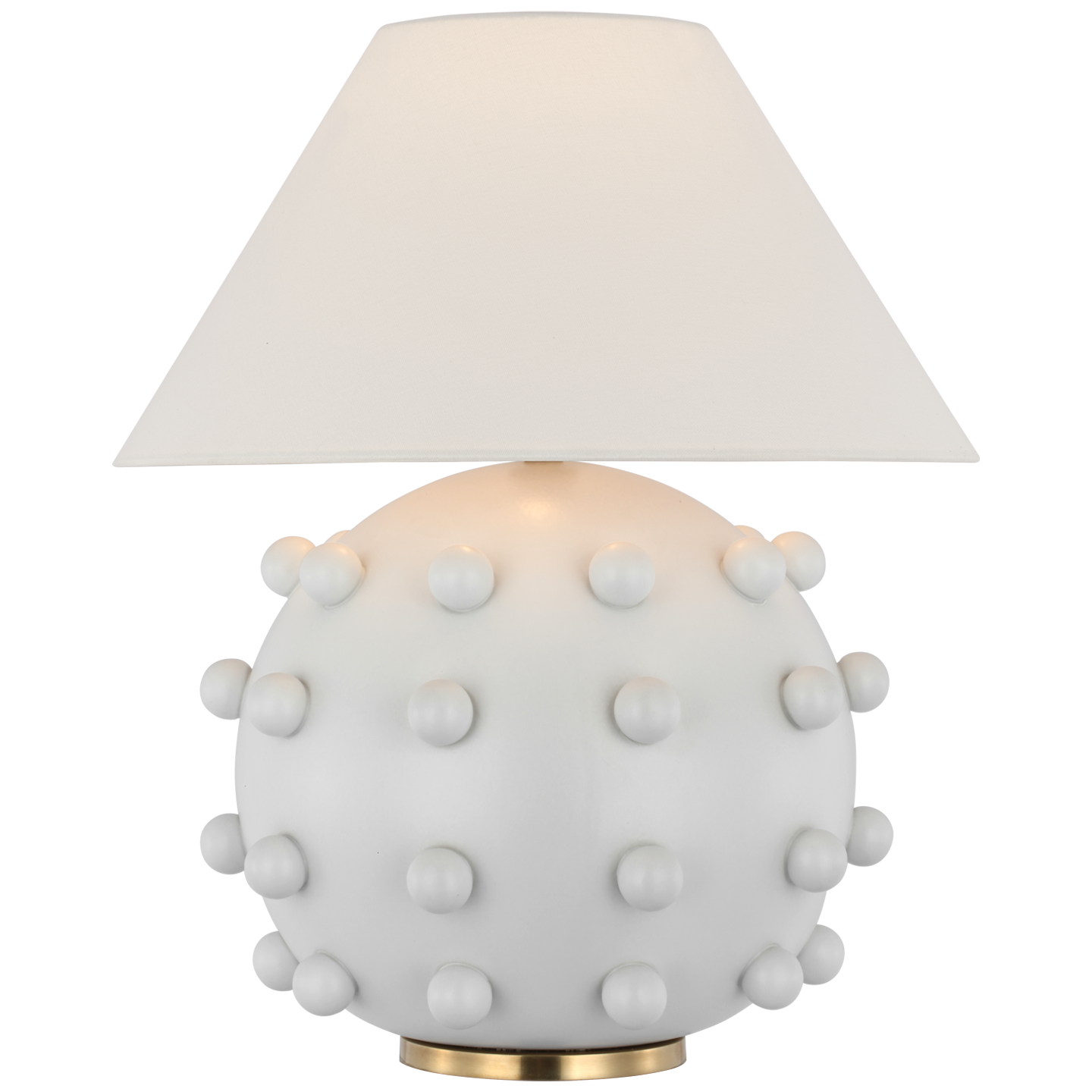 Featuring Linden Plaster White Medium Orb Table Lamp by Visual Comfort at Amethyst Home. The Linden is an exploration of bold forms in a simple palette of rich metallic accents, with white and black. Modern and sophisticated curved lines and spherical silhouettes contrast with straight edges to lend interiors a contemporary Kelly Wearstler accent.
Overall Dimensions: 21" L x 21" W x . Amethyst Home provides interior design, new construction, custom furniture, and area rugs in the Dallas metro area
