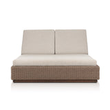 Featuring Lorelei Alessi Buff Outdoor Double Chaise by Four Hands at Amethyst Home. A slim, stylish profile made for lounging. A woven box base frames durable, outdoor-friendly cushioning in soft buff. An adjustable back offers personalized comfort, while a wooden plinth elevates this sleek design. Cover or store indoors during inclement weather and when not in use.Overall Dimensi. Amethyst Home provides interior design, new construction, custom furniture, and area rugs in the San Diego metro area