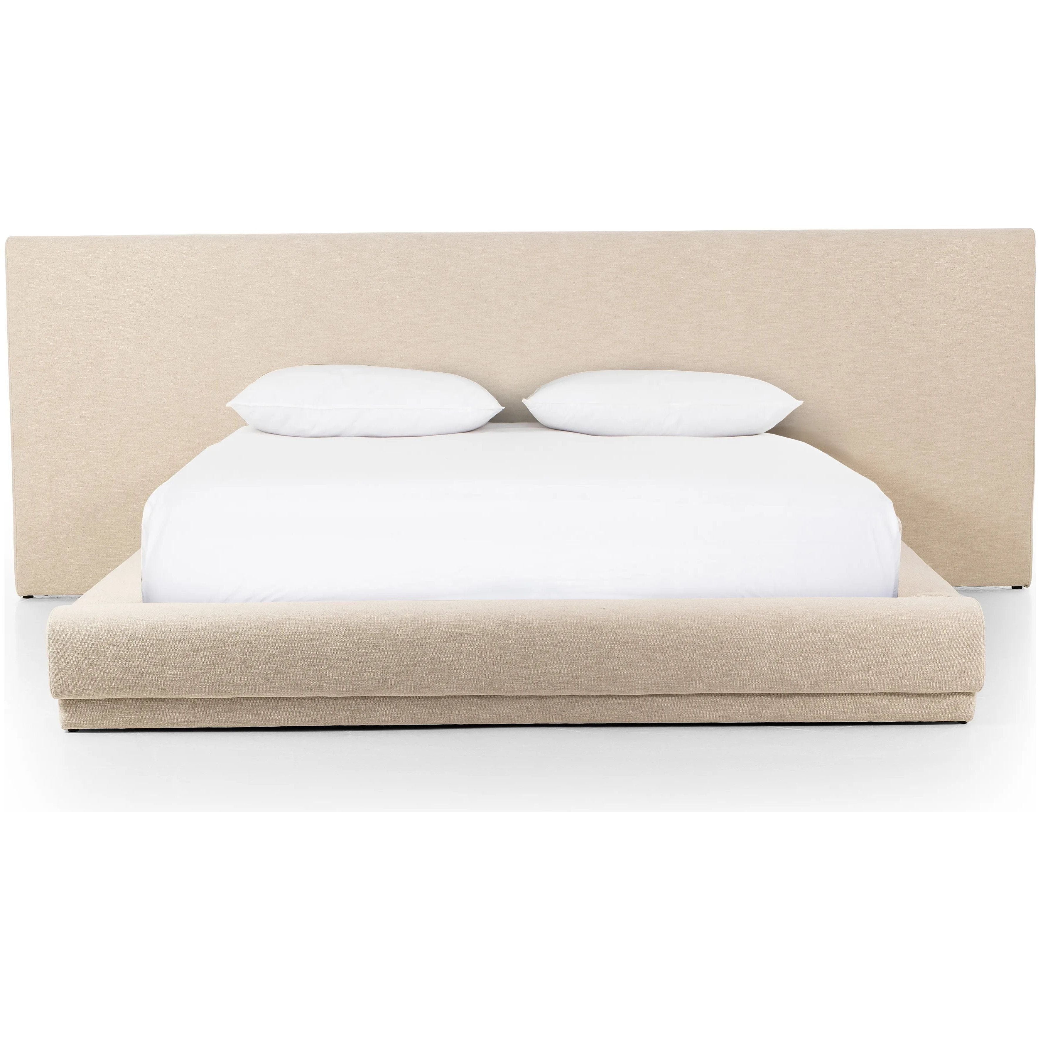 Featuring Martina Bergamo Extra Wide King Bed by Four Hands at Amethyst Home. Low profile luxury with an extra-wide fully upholstered headboard that brings drama to the bedroom. Modern Italian styling is both substantial and plush with clean lines all around. Fully upholstered in a textural cotton/linen blend with extra cushioning on the footboard and s. Amethyst Home provides interior design, new home construction design consulting, vintage area rugs, and lighting in the Winter Garden metro area.