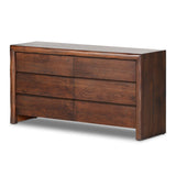 Featuring Nigel Rustic Brown Acacia 6 Drawer Dresser by Four Hands at Amethyst Home. Made from solid acacia and finished in a rustic brown, a six-drawer, waterfall-shaped dresser features soft volume, mitered corners and a faux live edge.Overall Dimensions: 69.50"w x 20.00"d x 35.25"hWeight : 278.22 lbsMaterials : Solid Acacia. Amethyst Home provides interior design, new construction, custom furniture, and area rugs in the Calabasas metro area