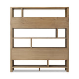 Featuring Noeline Worn Oak Wide Bookcase by Four Hands at Amethyst Home. Made from solid oak and oak veneer, a wide bookcase offers open and concealed shelving, for both storage and display. Push-latch doors make for a clean, seamless look, while subtly rounded corners soften up the whole look.Overall Dimensions: 84.00"w x 18.00"d x 94.00"hWeight : 500.44 lbsMaterials : Solid Oak, O. Amethyst Home provides interior design, new construction, custom furniture, and area rugs in the Seattle metro area