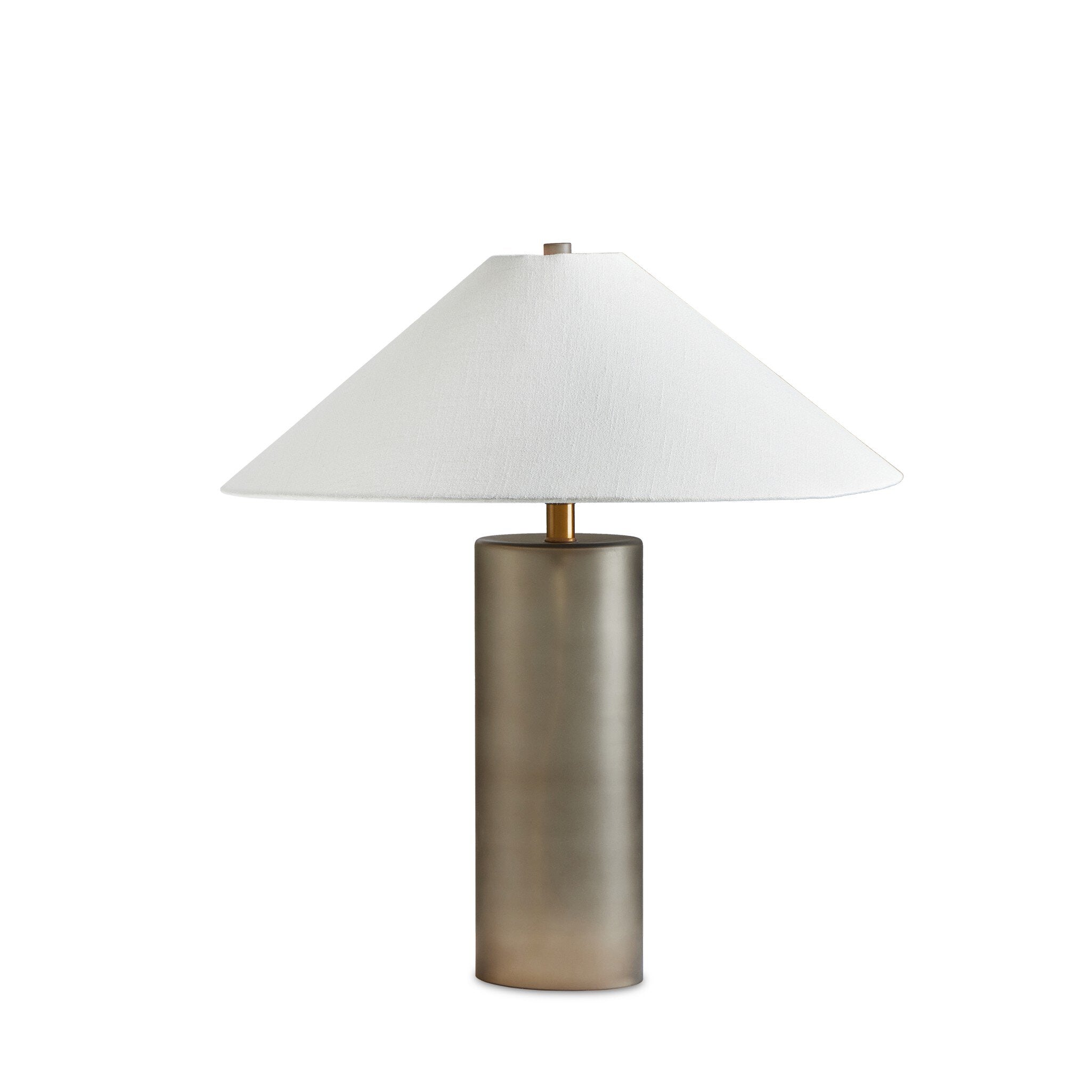 Featuring Patton Smoked Blown Glass Table Lamp by Four Hands at Amethyst Home. Inspired by Italian glass artisans, blown smoked glass forms a monolithic, cylindrical base. Topped with a short, tapered shade with a sharp finished edge.Overall Dimensions: 24.00"w x 24.00"d x 25.50"hWeight : 6.11 lbsMaterials : Cast Glass, Thermoplastic. Amethyst Home provides interior design, new construction, custom furniture, and area rugs in the Miami metro area