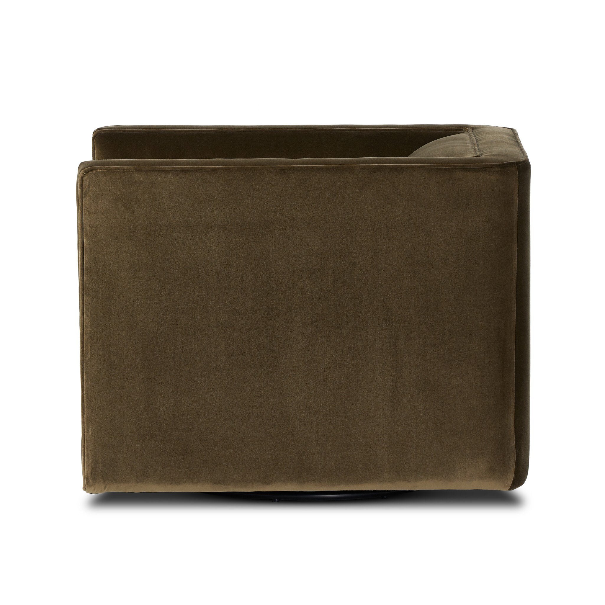 Featuring Phillip Surrey Olive Swivel Chair by Four Hands at Amethyst Home. Style meets substance in this olive cotton-blend swivel chair. Blind stitching along the seat and back cushions create a polished complement to the heritage frame. The slight pronounced seat cushion creates an illusion of being loose, but is actually a fixed cushion with expert tailoring. A piping channe. Amethyst Home provides interior design, new construction, custom furniture, and area rugs in the Kansas City metro area