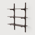 Featuring Pi Mahogany Dark Brown 3 Shelves Wall Shelf by Ethnicraft at Amethyst Home. The PI collection honours nature’s design by keeping the strength, curves and lines, as nature intended. Interesting shapes are discovered in this sleek and stylish, polished imperfect, finish. Each PI item is finished by hand to ensure that the individual character of the wood is respected. The PI. Amethyst Home provides interior design, new construction, custom furniture, and area rugs in the Seattle metro area