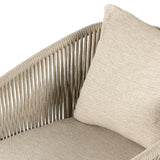 Featuring Porto Faye Sand Outdoor Chair by Four Hands at Amethyst Home. The perfect place for outdoor daydreaming. A beautiful rope-based design is woven across a durable aluminum frame. Topped with a wide cushion and throw pillow, all upholstered in 100% olefin, known for its UV-resistant, water-repellent and quick-drying abilities. Cover or store indoors during inclement weather and. Amethyst Home provides interior design, new construction, custom furniture, and area rugs in the Miami metro area