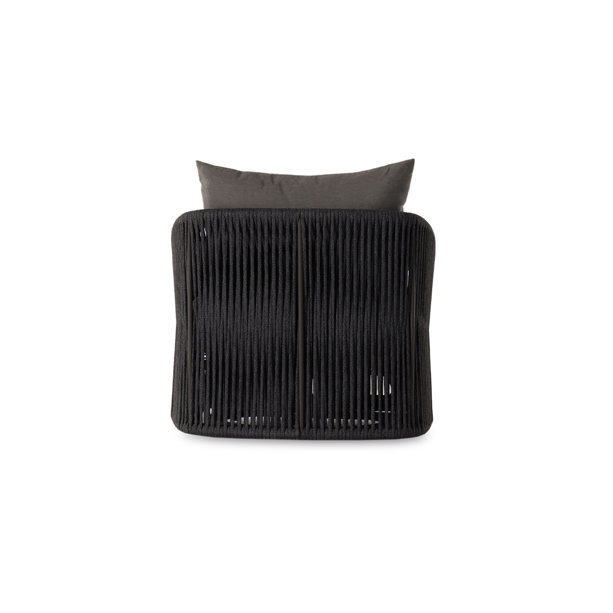 Featuring Porto Venao Charcoal Outdoor Swivel Chair by Four Hands at Amethyst Home. A beautiful rope-based design is woven across a durable, 360-swivel aluminum frame in a rich bronze finish. Topped with a wide cushion and throw pillow, all upholstered in 100% olefin, known for its UV-resistant, water-repellent and quick-drying abilities. Cover or store indoors during inclement weath. Amethyst Home provides interior design, new construction, custom furniture, and area rugs in the Dallas metro area