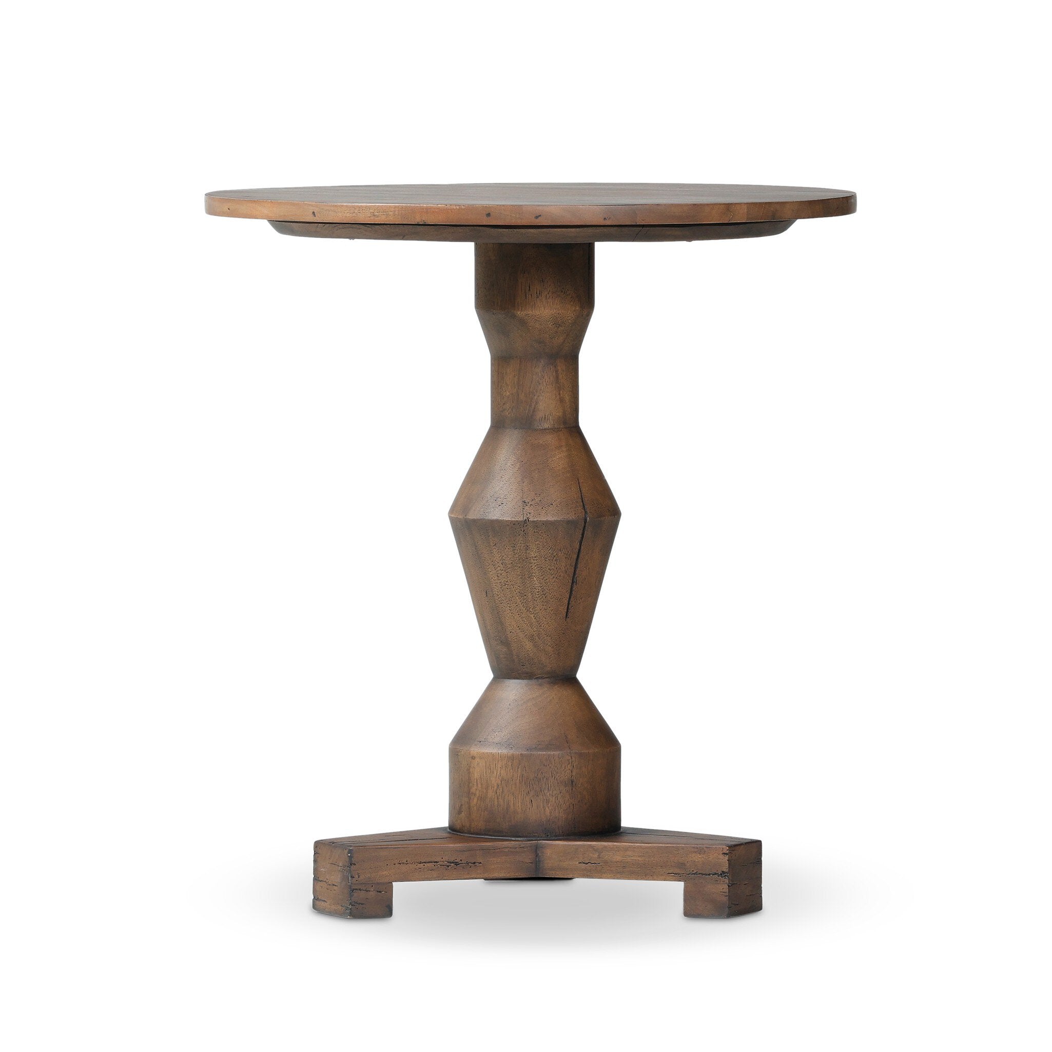 Featuring Rivi Antique Belgium Bleach End Table by Four Hands at Amethyst Home. Simple and sculptural, with a heritage look and feel. A Brancusi-inspired pedestal supports a smooth circular top, showcasing natural knots and grains.Overall Dimensions: 22.00"w x 22.00"d x 24.00"hWeight : 25.79 lbsMaterials : Solid Mixed Reclaimed Wood. Amethyst Home provides interior design, new construction, custom furniture, and area rugs in the Dallas metro area