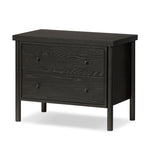 Featuring Roark Ebony Oak Veneer Nightstand by Four Hands at Amethyst Home. Rounded, chunky dowel legs in a black oak finish support the overhang top of this nightstand. Two drawers provide ample storage, finished with simple gunmetal hardware.Overall Dimensions: 30.00"w x 17.00"d x 24.00"hWeight : 76.06 lbsMaterials : Oak Veneer, Solid Oak. Amethyst Home provides interior design, new construction, custom furniture, and area rugs in the Kansas City metro area