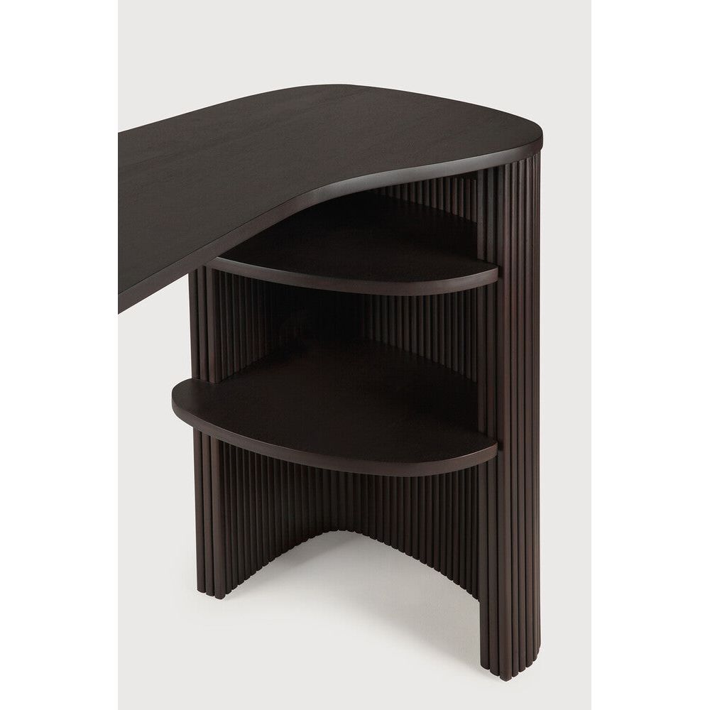 Featuring Roller Mahogany Dark Brown Max Desk by Ethnicraft at Amethyst Home. The Roller Max collection is remarkable in its design, distinguished with its stacked wood-stick effect. With its organic yet contained form, the Roller Max desk is designed to adapt—whether placed in the centre of a room, tucked into a corner, or positioned by a window. It’s an inviting and versatile add. Amethyst Home provides interior design, new construction, custom furniture, and area rugs in the Monterey metro area