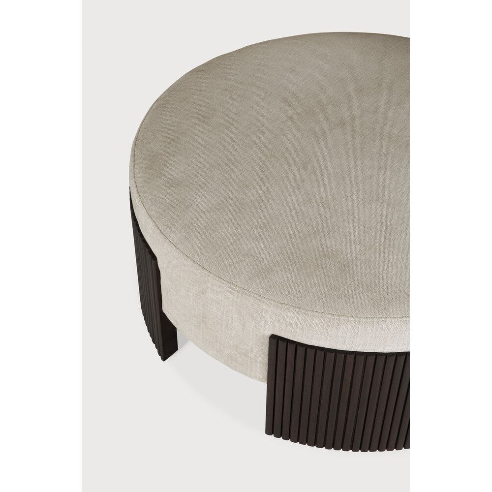 Featuring Roller Mahogany Dark Brown Max Pouf by Ethnicraft at Amethyst Home. The Roller Max collection is remarkable in its design, distinguished with its stacked wood-stick effect. The pouf is a multifunctional item which encapsulates the comfortable upholstery cushion within the dark brown-varnished mahogany.Weight : 37 lbs Dimensions: 33.5" W x 33.5" L x 14" H. Amethyst Home provides interior design, new construction, custom furniture, and area rugs in the Tampa metro area