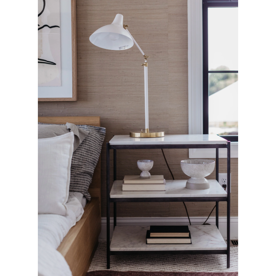 Featuring Tatum Nightstand - Hammered Gray by Four Hands at Amethyst Home. A luxe alternative to nightstands -- this Tatum marble nightstand is sophisticated, easy to style, and we love the proportions with a king sized bed.
Overall Dimensions: 25"W x 18"L x 26"H
Colors: Hammered Grey W/Clear Powder Coat, Polished White MarbleMaterials: Iron, Solid MarbleWeight. Amethyst Home provides interior design, new home construction design consulting, vintage area rugs, and lighting in the Miami metro area.