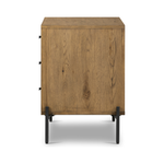 Featuring Eaton Large Nightstand - Amber-finished oak by Four Hands at Amethyst Home. Clean and streamlined. Amber-finished oak features three large drawers plus gunmetal-finished hardware, for a look that's always in style. Dark resin plays up woods' natural graining.
Overall Dimensions: 33.50"W x 18.50"L x 26"WColors: Amber Oak Resin, Dark GunmetalMaterials.  Amethyst Home provides interior design, new home construction design consulting, vintage area rugs, and lighting in the Austin metro area.