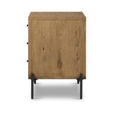 Featuring Eaton Large Nightstand - Amber-finished oak by Four Hands at Amethyst Home. Clean and streamlined. Amber-finished oak features three large drawers plus gunmetal-finished hardware, for a look that's always in style. Dark resin plays up woods' natural graining.
Overall Dimensions: 33.50"W x 18.50"L x 26"WColors: Amber Oak Resin, Dark GunmetalMaterials.  Amethyst Home provides interior design, new home construction design consulting, vintage area rugs, and lighting in the Austin metro area.