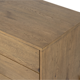 Featuring Eaton Large Nightstand - Amber-finished oak by Four Hands at Amethyst Home. Clean and streamlined. Amber-finished oak features three large drawers plus gunmetal-finished hardware, for a look that's always in style. Dark resin plays up woods' natural graining.
Overall Dimensions: 33.50"W x 18.50"L x 26"WColors: Amber Oak Resin, Dark GunmetalMaterials.  Amethyst Home provides interior design, new home construction design consulting, vintage area rugs, and lighting in the Boston metro area.
