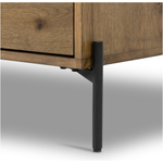 Featuring Eaton Large Nightstand - Amber-finished oak by Four Hands at Amethyst Home. Clean and streamlined. Amber-finished oak features three large drawers plus gunmetal-finished hardware, for a look that's always in style. Dark resin plays up woods' natural graining.
Overall Dimensions: 33.50"W x 18.50"L x 26"WColors: Amber Oak Resin, Dark GunmetalMateria.  Amethyst Home provides interior design, new home construction design consulting, vintage area rugs, and lighting in the Monterey metro area.