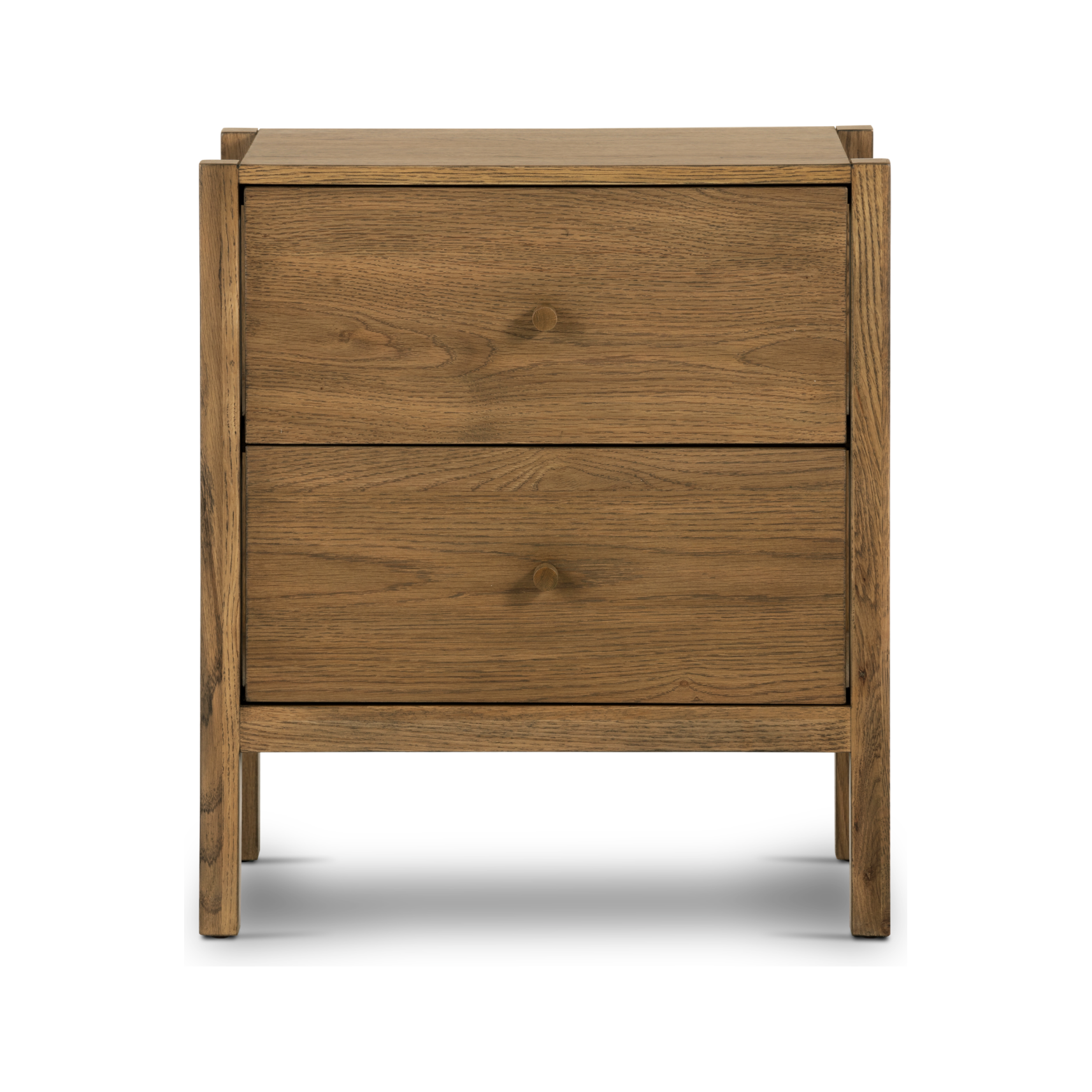 Featuring Meadow Tawny Oak Nightstand by Four Hands at Amethyst Home. With simple shaping inspired by midcentury casing, exposed framework and a warm oak finish bring a handcrafted, minimalist look to stylish bedside storage.Overall Dimensions: 22"W x 17.50"L x 25"HColors: Tawny Oak Veneer, Tawny OakMaterials: Oak Veneer, Solid Oak. Amethyst Home provides interior design, new home construction design consulting, vintage area rugs, and lighting in the Dallas metro area.