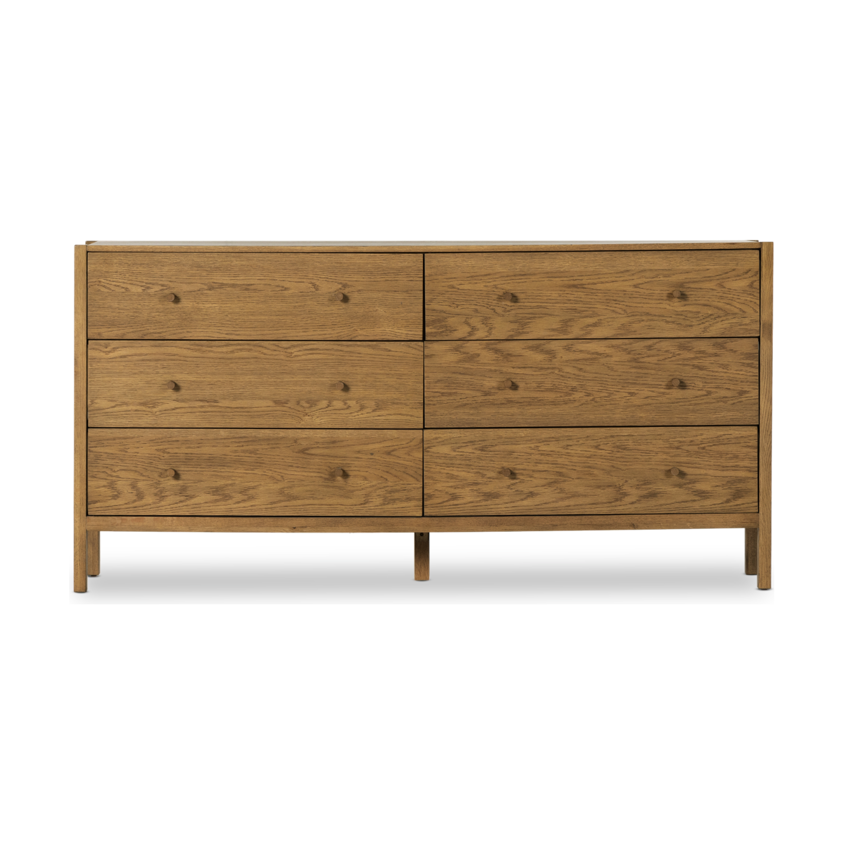 Featuring Meadow Tawny Oak 6 Drawer Dresser by Four Hands at Amethyst Home. With simple shaping inspired by midcentury casing, exposed framework and a warm oak finish bring a handcrafted, minimalist look to modern bedroom styling, with six spacious drawers for ample storage.
Overall Dimensions: 68.75"W x 17.50"L x 34.25"HColors: Tawny Oak Veneer, Tawny OakMate. Amethyst Home provides interior design, new home construction design consulting, vintage area rugs, and lighting in the Dallas metro area.