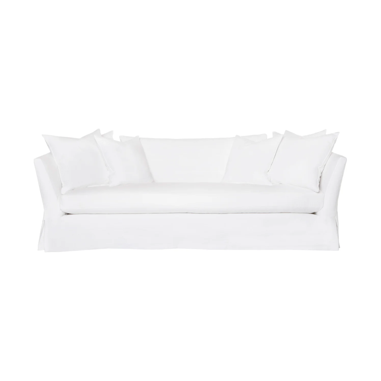 Featuring Seda White Linen Slipcovered Sofa by Cisco Brothers at Amethyst Home. The Seda Sofa embodies a blithe, carefree coastal spirit. It’s simple silhouette is accented with a kick pleat bottom for a hint of refinement. It’s wide, open arms and ample bench seat invite you to take it easy and just enjoy.
Made in USA
Fabric Details:100% Linen20,000 rub . Amethyst Home provides interior design, new home construction design consulting, vintage area rugs, and lighting in the Scottsdale metro area.
