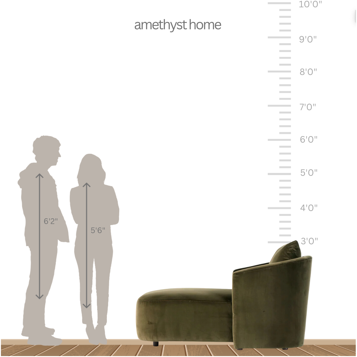 Featuring Joslyn Surrey Olive Chaise Lounge by Four Hands at Amethyst Home. Thick, soft velvet and modern organic curves make this an unforgettable piece.  Perfect for a relaxing corner or pair together for the ultimate movie hangout.Overall Dimensions: 39.00"w x 58.50"d x 33.50"hWeight : 81.57 lbsMaterials : 76.8% Cotton, 23.2% Polyester, Pine Plywood, Solid. Amethyst Home provides interior design, new home construction design consulting, vintage area rugs, and lighting in the Seattle metro area.