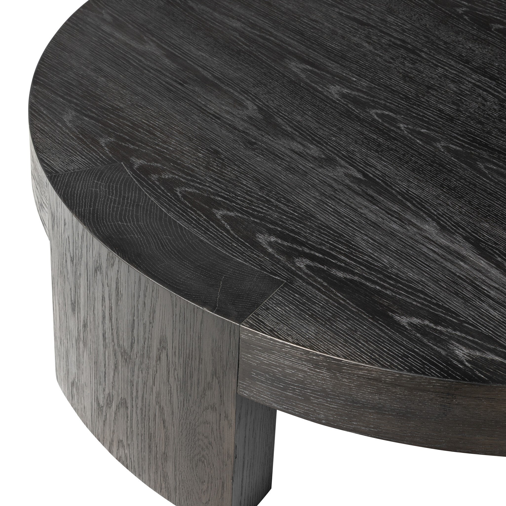 Featuring Sheffield Charcoal Oak Veneer Coffee Table by Four Hands at Amethyst Home. Made from thick, charcoal-finished oak, a rounded coffee table features four legs that pull through to the top, for an intriguing design detail.Overall Dimensions: 48.00"w x 48.00"d x 13.00"hWeight : 94.80 lbsMaterials : Oak Veneer. Amethyst Home provides interior design, new construction, custom furniture, and area rugs in the Monterey metro area