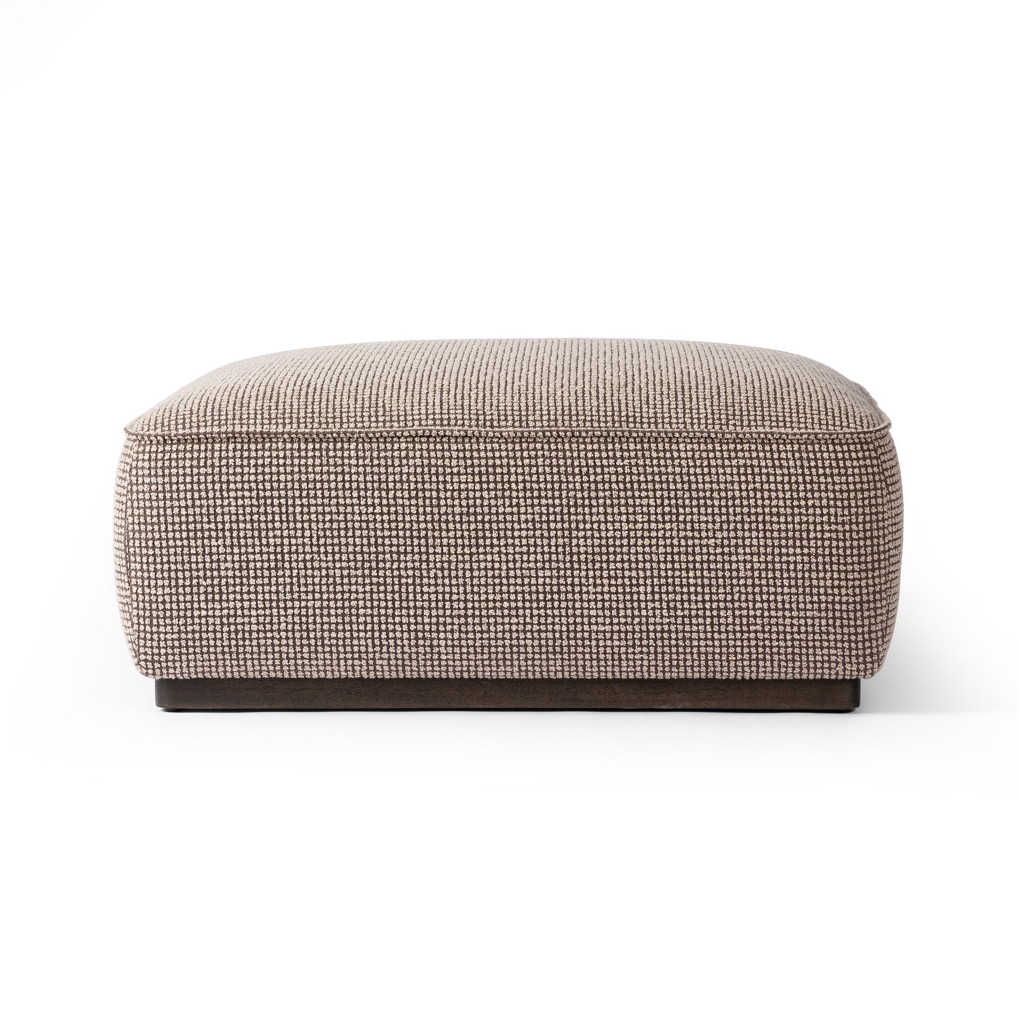 Featuring Sinclair Barrow Taupe Square Ottoman by Four Hands at Amethyst Home. Upholstered in tonal check fabric and paired with a solid ash base, this 36" square ottoman can be placed just about anywhere – bringing with it a retro vibe. Style with a tray as a design-forward coffee table.21"Overall Dimensions: 21.50"w x 21.50"d x 16.00"hWeight: 20.94 lbs36"Overall Dimensions: 36.00". Amethyst Home provides interior design, new construction, custom furniture, and area rugs in the Houston metro area
