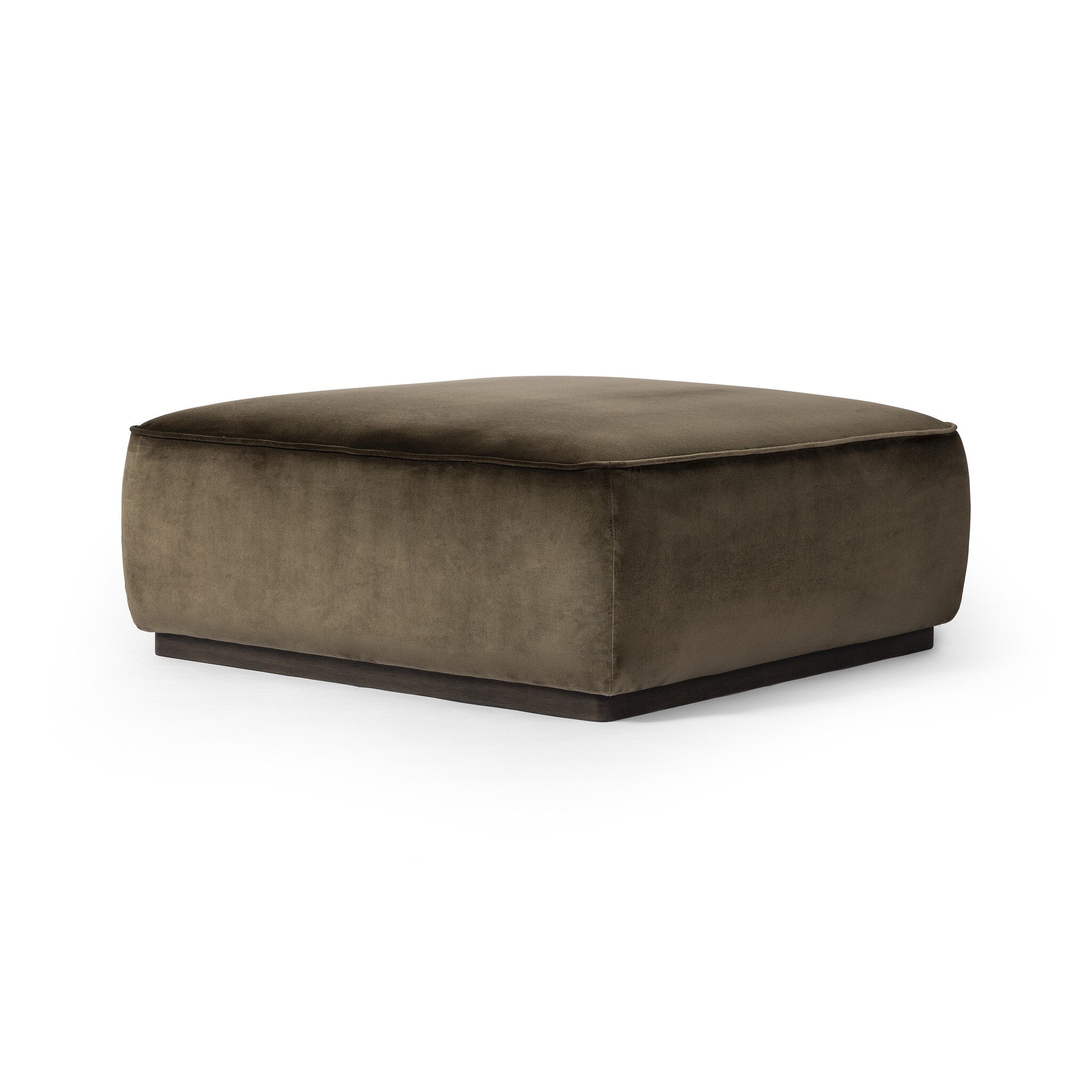 Featuring Sinclair Surrey Olive Square Ottoman by Four Hands at Amethyst Home. Upholstered in a deep olive velvet paired with a solid brown wood base, this 36" square ottoman can be placed just about anywhere – bringing with it a luxe vibe. Style with a tray as a design-forward coffee table.21"Overall Dimensions: 21.50"w x 21.50"d x 16.00"hWeight: 20.94 lbs36"Overall Dimensions: 36.0. Amethyst Home provides interior design, new construction, custom furniture, and area rugs in the Dallas metro area