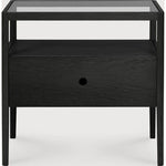 Featuring Spindle Bedside Table Oak Black by Ethnicraft at Amethyst Home. With its one drawer, open space and slightly tapered legs, the Spindle bedside table is the perfect no-nonsense companion for the striking Spindle bed.
Dimensions: 14"d x 22"w x 20.5"h
Anti-tipping mechanism : YesFinish : VarnishedFloor Protector : YesMain Material : OakMax weight : . Amethyst Home provides interior design, new home construction design consulting, vintage area rugs, and lighting in the Des Moines metro area.