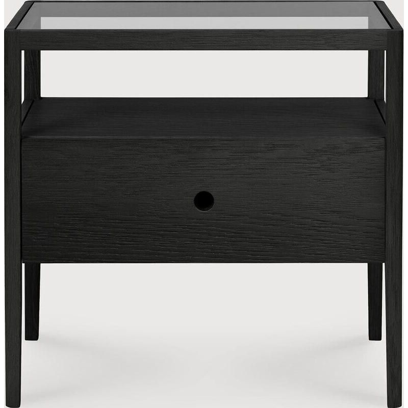 Featuring Spindle Bedside Table Oak Black by Ethnicraft at Amethyst Home. With its one drawer, open space and slightly tapered legs, the Spindle bedside table is the perfect no-nonsense companion for the striking Spindle bed.
Dimensions: 14"d x 22"w x 20.5"h
Anti-tipping mechanism : YesFinish : VarnishedFloor Protector : YesMain Material : OakMax weight : . Amethyst Home provides interior design, new home construction design consulting, vintage area rugs, and lighting in the Des Moines metro area.