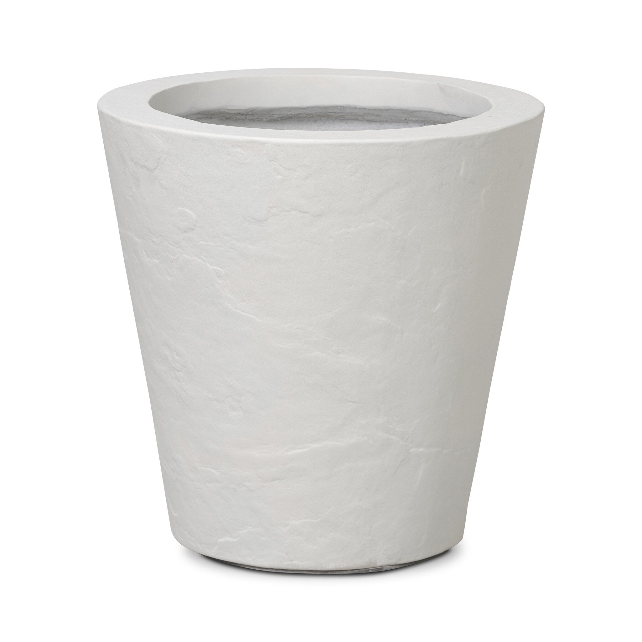 Featuring Suvi Textured White Concrete Planter by Four Hands at Amethyst Home. Textured white concrete forms a minimalist, tapered planter for a wide range of spaces. Cover or store indoors during inclement weather and when not in use.Overall Dimensions: 18.00"w x 18.00"d x 18.00"hWeight : 40.56 lbsMaterials : Concrete. Amethyst Home provides interior design, new construction, custom furniture, and area rugs in the Miami metro area