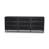 Featuring Sydney Black Cane 9 Drawer Dresser by Four Hands at Amethyst Home. Black-finished mango encases nine spacious drawers of woven black cane, for a textural, monochromatic look.Overall Dimensions: 86.00"w x 18.00"d x 34.00"hWeight : 235.67 lbsMaterials : Cane, Solid Mango. Amethyst Home provides interior design, new construction, custom furniture, and area rugs in the Los Angeles metro area