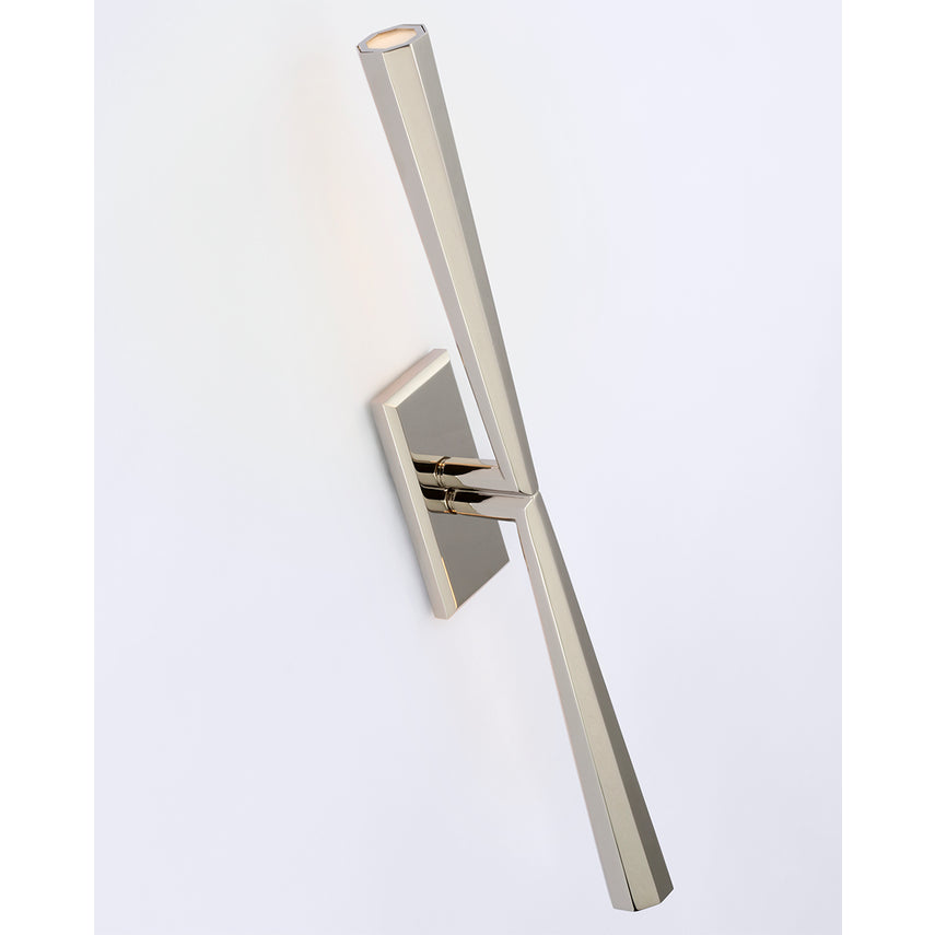 Featuring Galahad Linear Sconce by Visual Comfort at Amethyst Home. Eye-catching sleek metal lines define the Galahad by Thomas O'Brien. The minimalist aesthetic is at once modern and timeless, spanning sconces, chandeliers, and lanterns. Crafted from solid sculpted and welded brass, the refined fixtures will add a soft glow to rooms.Overall Dimensions: 3" L .  Amethyst Home provides interior design, new home construction design consulting, vintage area rugs, and lighting in the Austin metro area.