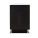 Featuring Toni Worn Black Oak Media Console by Four Hands at Amethyst Home. Grand-scale with a wide, low profile. Glass doors bookend central wood drawers, balancing display and concealed storage. Worn black finish highlights clean lines, anchoring modern spaces with understated impact.Overall Dimensions: 92.00"w x 17.00"d x 24.00"hWeight : 179.90 lbsMaterials : Solid Oak, Thi. Amethyst Home provides interior design, new construction, custom furniture, and area rugs in the Newport Beach metro area