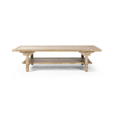 Featuring Trinity Distressed Light Oak Coffee Table by Four Hands at Amethyst Home. This Asian-inspired design made from light, distressed oak features mortise-and-tenon joinery, which connects protruding stretchers to sturdy legs. Lower shelving for bonus storage and display.Overall Dimensions: 65.00"w x 35.50"d x 16.00"hWeight : 127.87 lbsMaterials : Solid Oak, Poplar Eucalyptu. Amethyst Home provides interior design, new construction, custom furniture, and area rugs in the Des Moines metro area