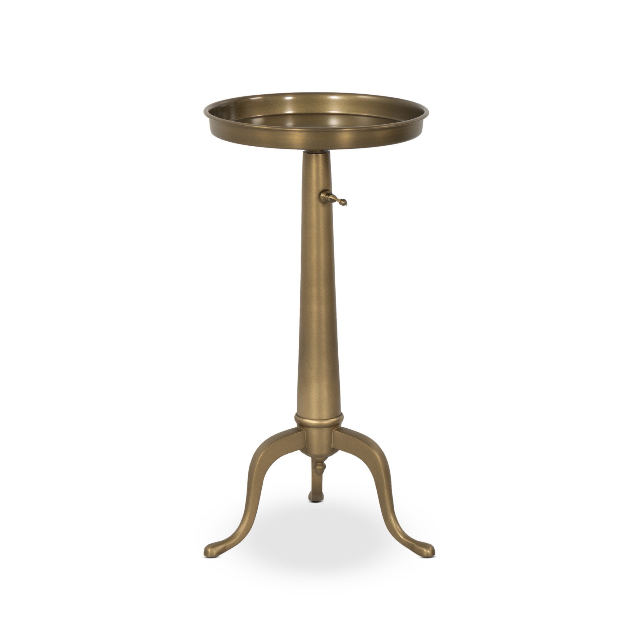 Featuring Umi Dark Matte Brass End Table by Four Hands at Amethyst Home. Made from solid brass with a dark matte finish, a slim, versatile end table features a telescope post for height adjustability, plus a tray-style top, perfectly sized to keep your favorite book or drink within reach.Overall Dimensions: 12.25"w x 12.25"d x 25.00"hWeight : 12.39 lbsMaterials : Brass. Amethyst Home provides interior design, new construction, custom furniture, and area rugs in the Charlotte metro area