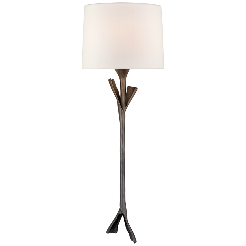 Featuring Fliana Tail Sconce by Visual Comfort at Amethyst Home. The slender and elegant Fliana by AERIN evokes nature with its sculpted branch-like base, adding an organic element to any contemporary space. The tapered linen shade diffuses light that's ideal for a living room or home office.Overall Dimensions: 8.5" L x  8.5" W x 24" H Weight: 4 lbs..  Amethyst Home provides interior design, new home construction design consulting, vintage area rugs, and lighting in the Charlotte metro area.