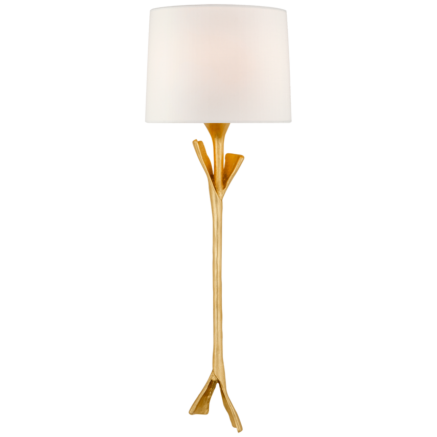 Featuring Fliana Tail Sconce by Visual Comfort at Amethyst Home. The slender and elegant Fliana by AERIN evokes nature with its sculpted branch-like base, adding an organic element to any contemporary space. The tapered linen shade diffuses light that's ideal for a living room or home office.Overall Dimensions: 8.5" L x  8.5" W x 24" H Weight: 4 lbs..  Amethyst Home provides interior design, new home construction design consulting, vintage area rugs, and lighting in the Alpharetta metro area.